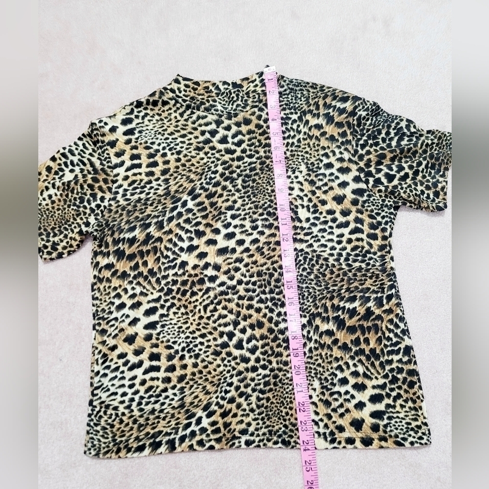 Vintage JAIPUR woman's Leopard Print Short Sleeve Stretchy Top Size Medium - Picture 8 of 10